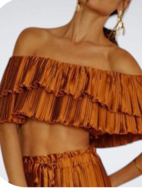 Anthropologie Tops - Anthropologie Pleated Ruffle Top - Rust Brown - Size Large